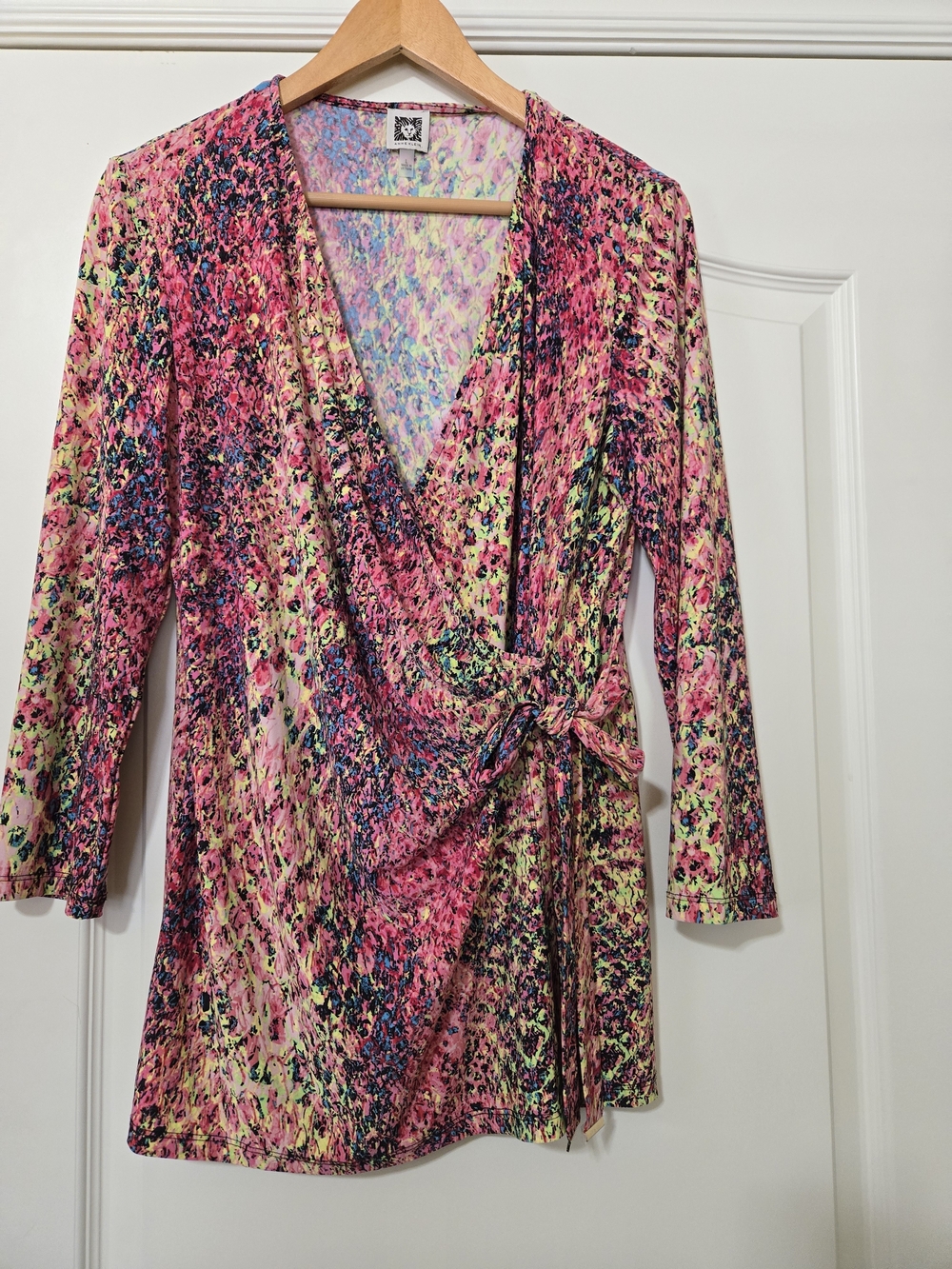 Anne Klein Pink Multicolor Wrap Blouse
